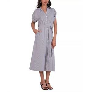 NEW ELAN collared striped midi dress in black stripe